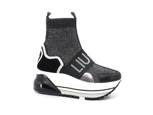 LIU JO Air Maxi 9 Sneaker Elastic Calzino Black Silver BF1131TX124 - Sandrini Calzature e Abbigliamento