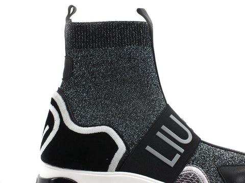 LIU JO Air Maxi 9 Sneaker Elastic Calzino Black Silver BF1131TX124 - Sandrini Calzature e Abbigliamento