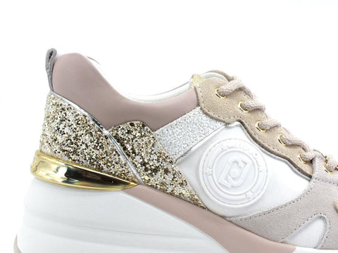 LIU JO Alyssa 01 Sneaker Lurex Light Gold White BA2073PX232 - Sandrini Calzature e Abbigliamento