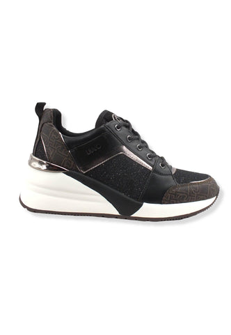 LIU JO Alyssa 01 Sneaker Zeppa Monogram Donna Brown Black BF2027TX250 - Sandrini Calzature e Abbigliamento