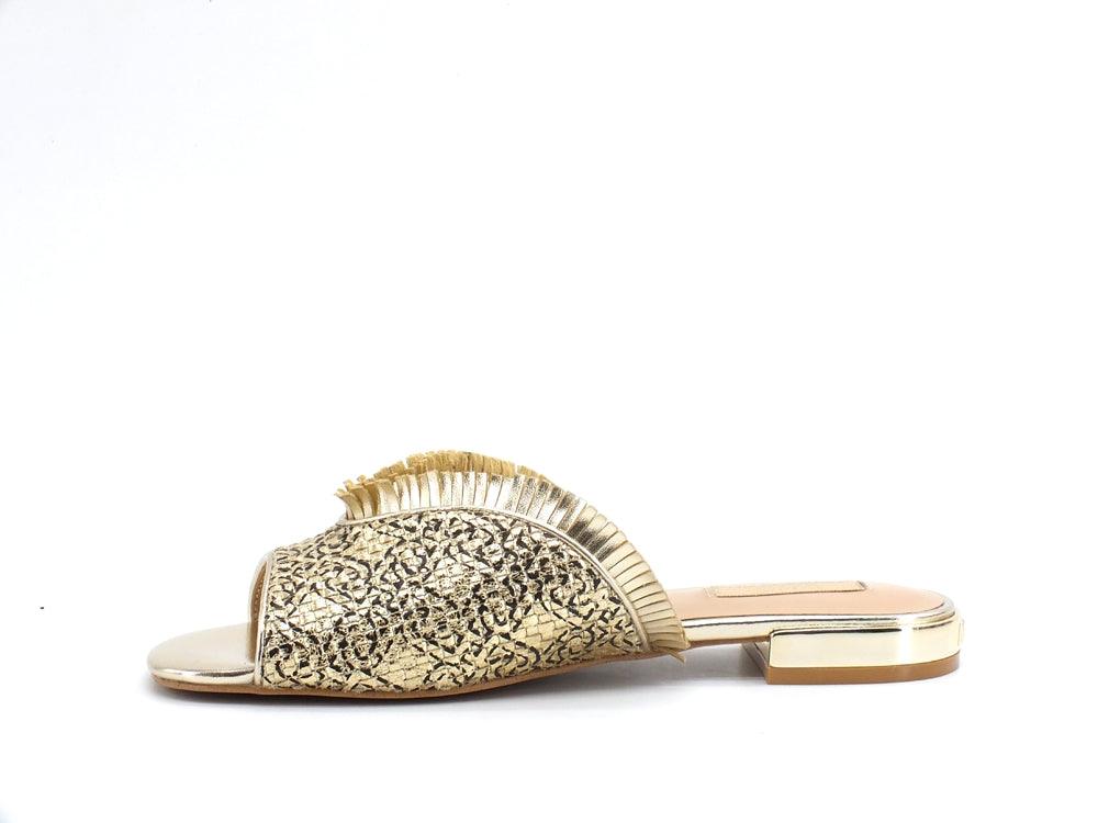 LIU JO Astra 1 Ciabatta Slipper Metallic Woven Light Gold SA1019EX095 - Sandrini Calzature e Abbigliamento