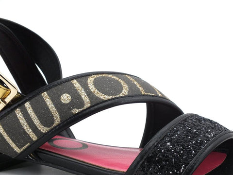 LIU JO Astra 12 Sandalo Listini Glitter Logo Black SA1027TX180 - Sandrini Calzature e Abbigliamento