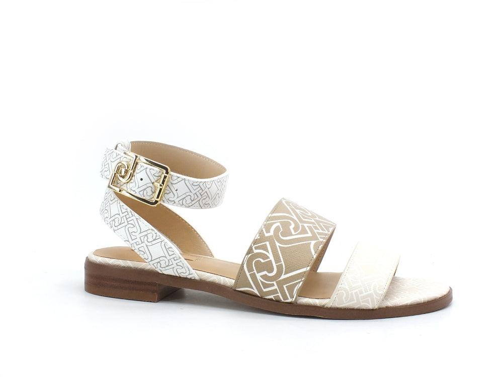 LIU JO Erin 5 Sandalo 2 Fasce Logo White Milk SA1043EX057 - Sandrini Calzature e Abbigliamento
