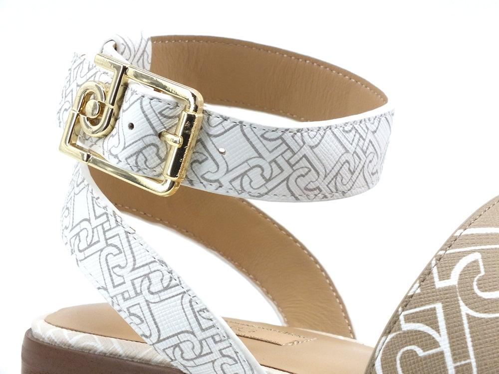 LIU JO Erin 5 Sandalo 2 Fasce Logo White Milk SA1043EX057 - Sandrini Calzature e Abbigliamento