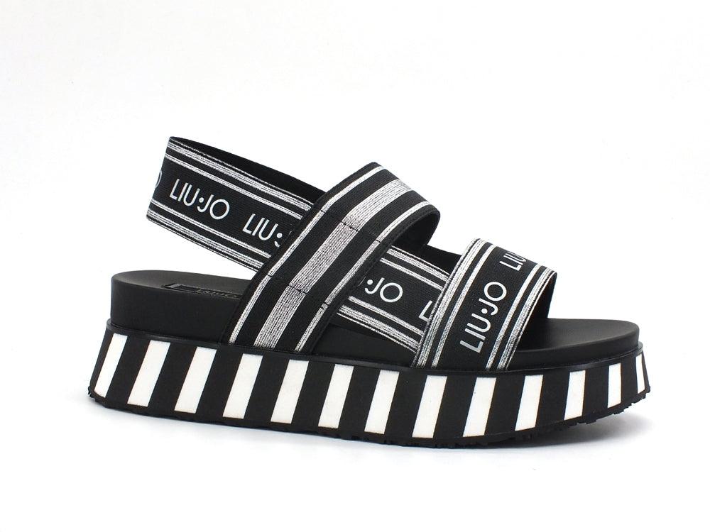 LIU JO Frida 2 Sandalo Fasce Logo Silver Black SA1073TX183 - Sandrini Calzature e Abbigliamento