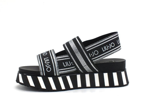LIU JO Frida 2 Sandalo Fasce Logo Silver Black SA1073TX183 - Sandrini Calzature e Abbigliamento