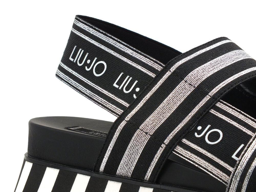 LIU JO Frida 2 Sandalo Fasce Logo Silver Black SA1073TX183 - Sandrini Calzature e Abbigliamento