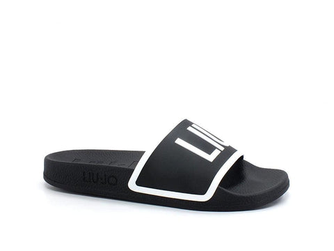 LIU JO Kos 02 Ciabatta Slipper Logo Black White BA2169EX102 - Sandrini Calzature e Abbigliamento