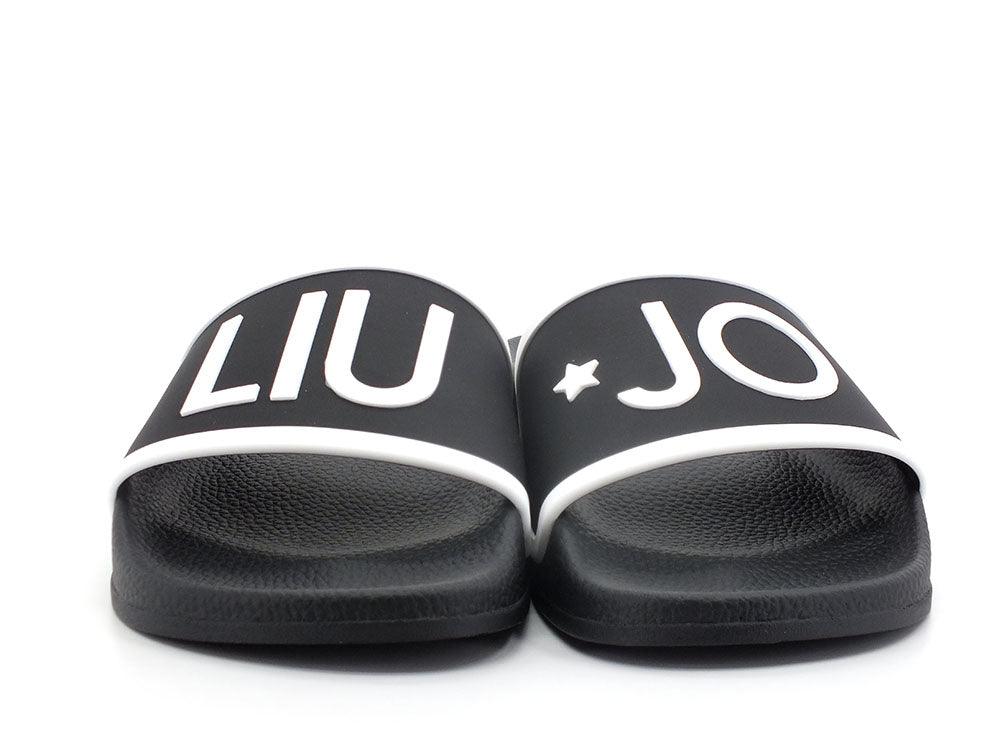 LIU JO Kos 02 Ciabatta Slipper Logo Black White BA2169EX102 - Sandrini Calzature e Abbigliamento
