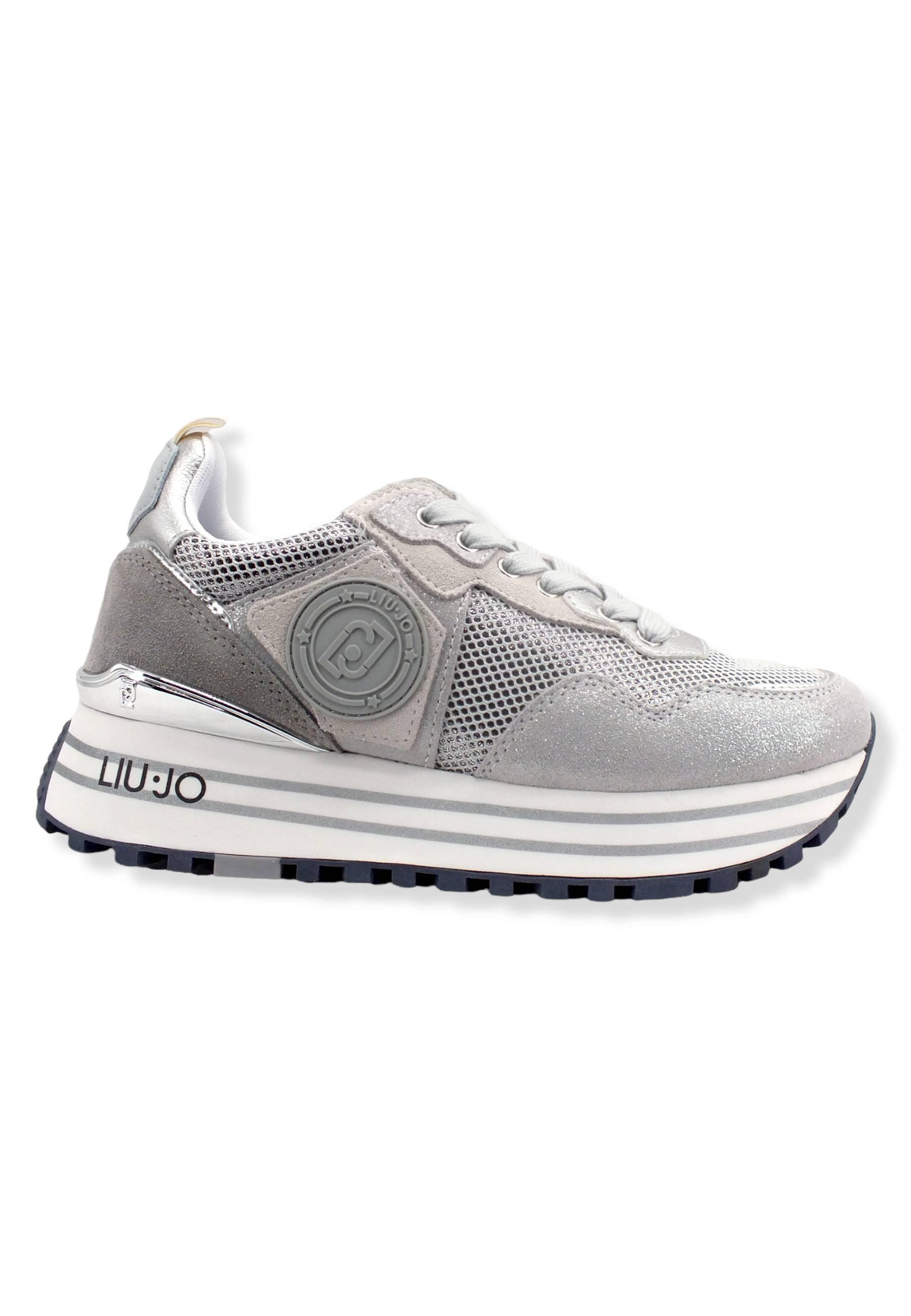 LIU JO Maxi Wonder 01 Glitter Sneaker Donna Silver BF2095PX253 - Sandrini Calzature e Abbigliamento