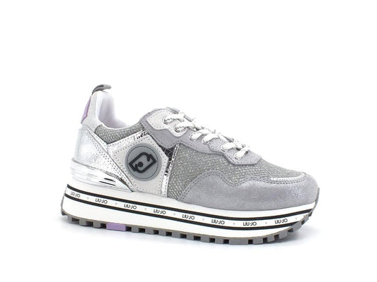 LIU JO Maxi Wonder 1 Sneaker Cow Suede Glitter Silver BA2051PX226 - Sandrini Calzature e Abbigliamento