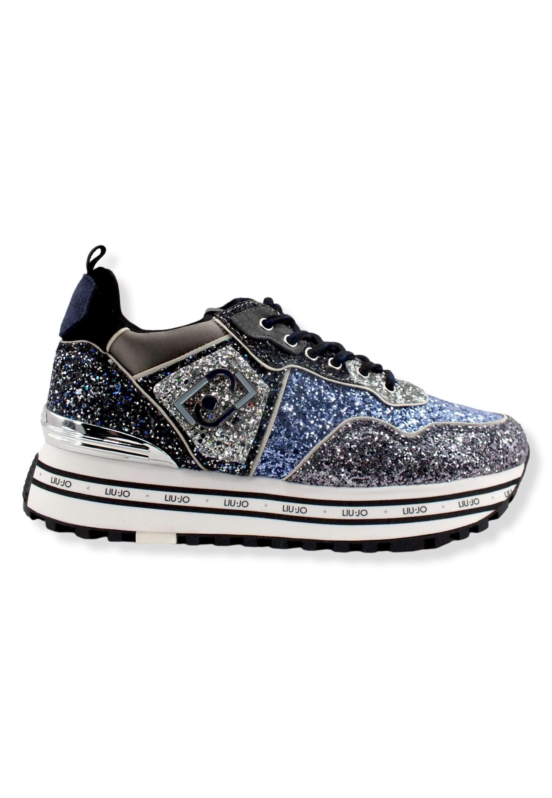 LIU JO Maxi Wonder 24 Glitter Sneaker Donna Blue BF2103TX007 - Sandrini Calzature e Abbigliamento