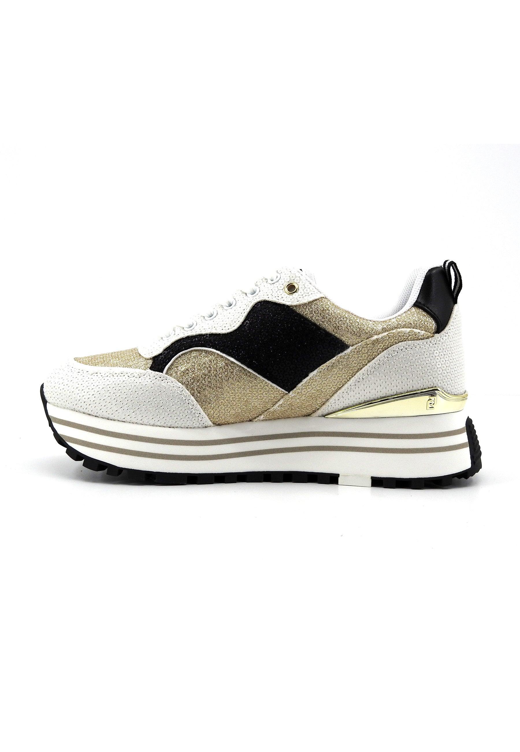 LIU JO Maxi Wonder 73 Sneaker Paillettes Donna White Black Gold BA4059TX055 - Sandrini Calzature e Abbigliamento