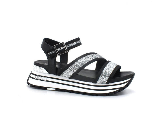 LIU JO Maxi Wonder Sandal 15 Sandalo Glitter Silver Black BA2147TX053 - Sandrini Calzature e Abbigliamento