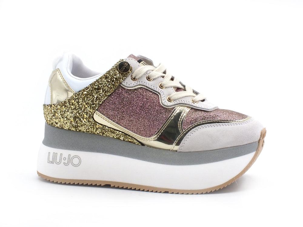 LIU JO Super Maxi Wonder 2 Sneaker Glitter Platform Rose Gold BF1041TX202 - Sandrini Calzature e Abbigliamento