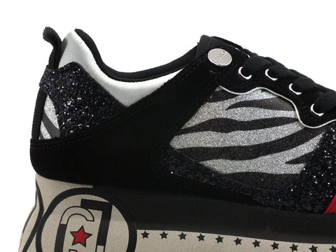 LIU JO Super Maxi Wonder 2 Sneaker Glitter Platform Zebra Silver BF1041TX198 - Sandrini Calzature e Abbigliamento