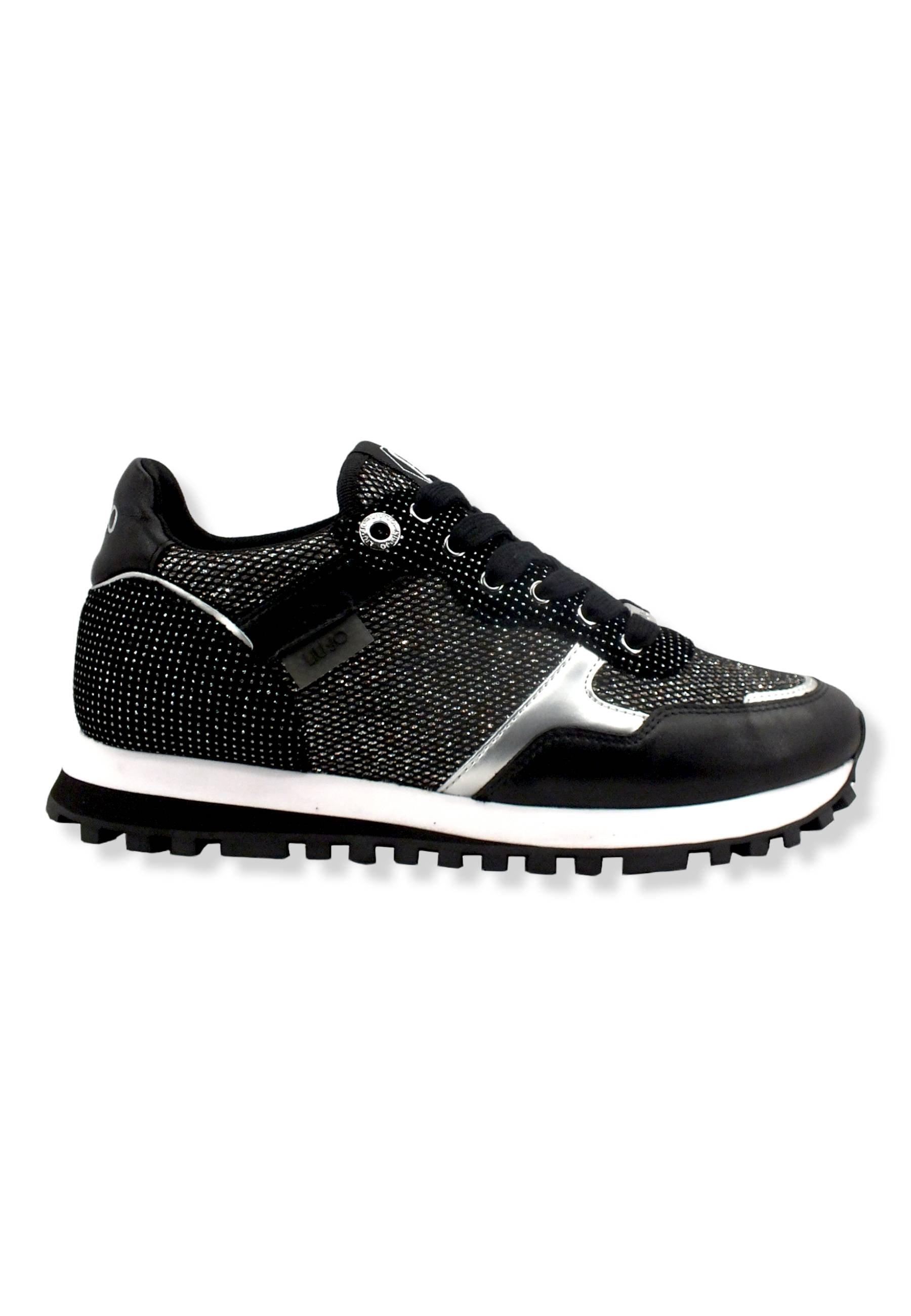 LIU JO Wonder 01 Glitter Sneaker Donna Black Silver BF2061PX239 - Sandrini Calzature e Abbigliamento
