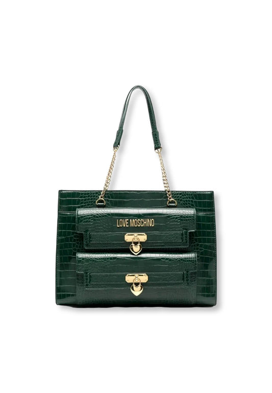 LOVE MOSCHINO Borsa Donna Stampa Coccodrillo Verde Bottiglia JC4069PP1FLF0858 - Sandrini Calzature e Abbigliamento