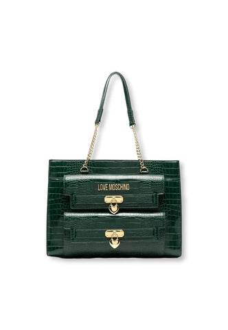 LOVE MOSCHINO Borsa Donna Stampa Coccodrillo Verde Bottiglia JC4069PP1FLF0858 - Sandrini Calzature e Abbigliamento