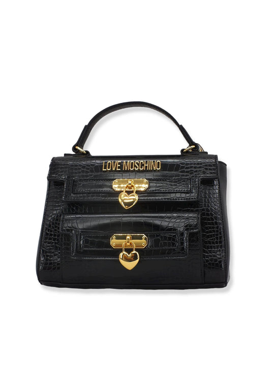 LOVE MOSCHINO Borsa Satchel Double Stampa Coccodrillo Nera JC4200PP1FLF0000 - Sandrini Calzature e Abbigliamento