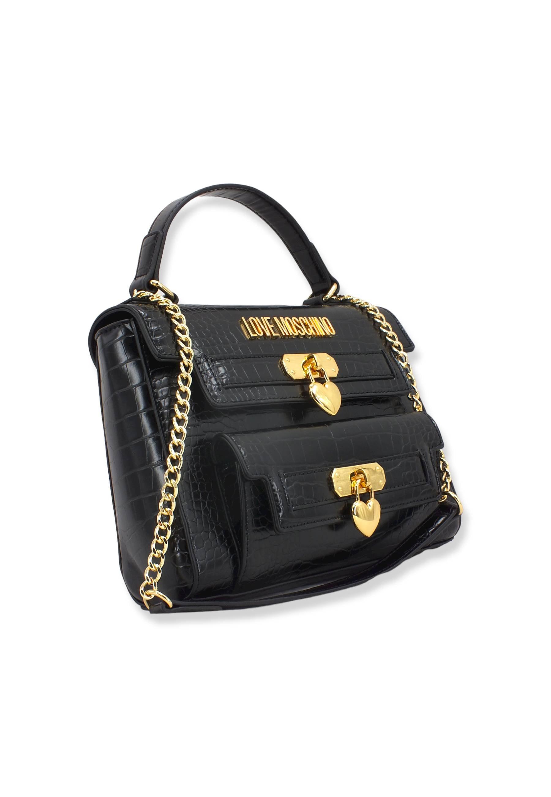 LOVE MOSCHINO Borsa Satchel Double Stampa Coccodrillo Nera JC4200PP1FLF0000 - Sandrini Calzature e Abbigliamento
