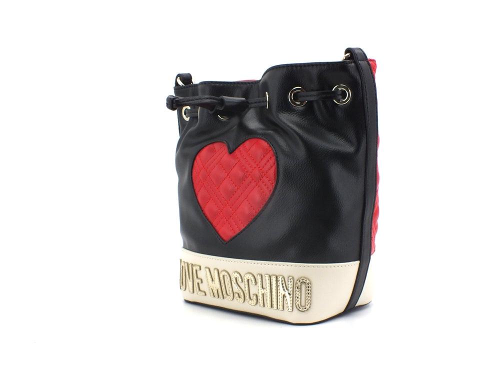 LOVE MOSCHINO Borsa Secchiello Cuore Nero Rosso Avorio JC4027PP1ELD100A - Sandrini Calzature e Abbigliamento