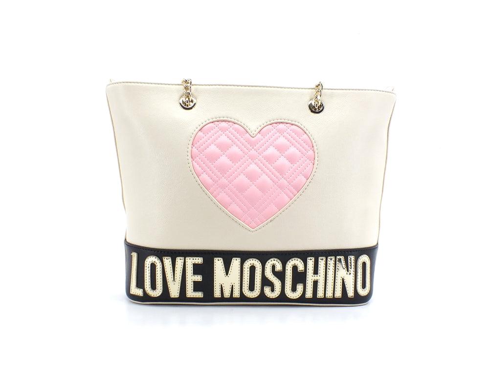 LOVE MOSCHINO Borsa Tote Cuore Quilted Avorio Nero Rosa JC4024PP1ELD111A - Sandrini Calzature e Abbigliamento