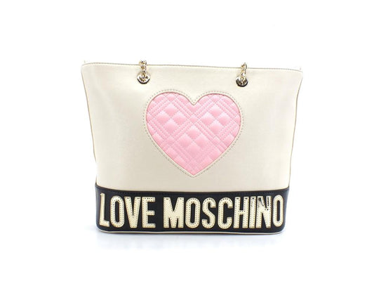 LOVE MOSCHINO Borsa Tote Cuore Quilted Avorio Nero Rosa JC4024PP1ELD111A - Sandrini Calzature e Abbigliamento
