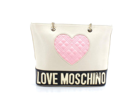 LOVE MOSCHINO Borsa Tote Cuore Quilted Avorio Nero Rosa JC4024PP1ELD111A - Sandrini Calzature e Abbigliamento