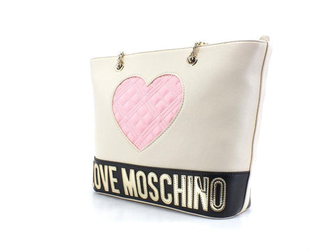 LOVE MOSCHINO Borsa Tote Cuore Quilted Avorio Nero Rosa JC4024PP1ELD111A - Sandrini Calzature e Abbigliamento