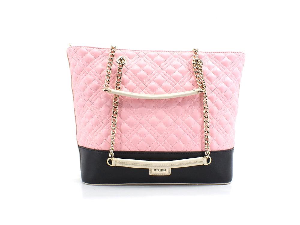 LOVE MOSCHINO Borsa Tote Cuore Quilted Avorio Nero Rosa JC4024PP1ELD111A - Sandrini Calzature e Abbigliamento