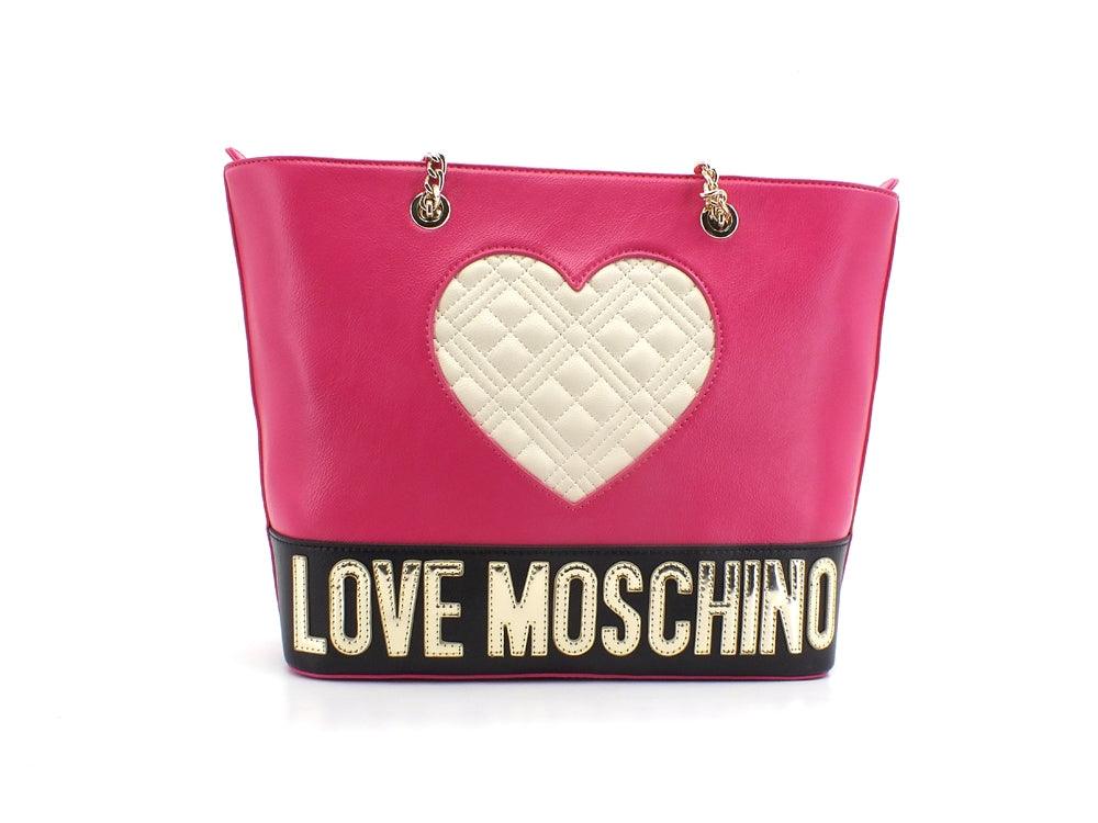 LOVE MOSCHINO Borsa Tote Cuore Quilted Fuxia Nero Avorio JC4024PP1ELD160A - Sandrini Calzature e Abbigliamento