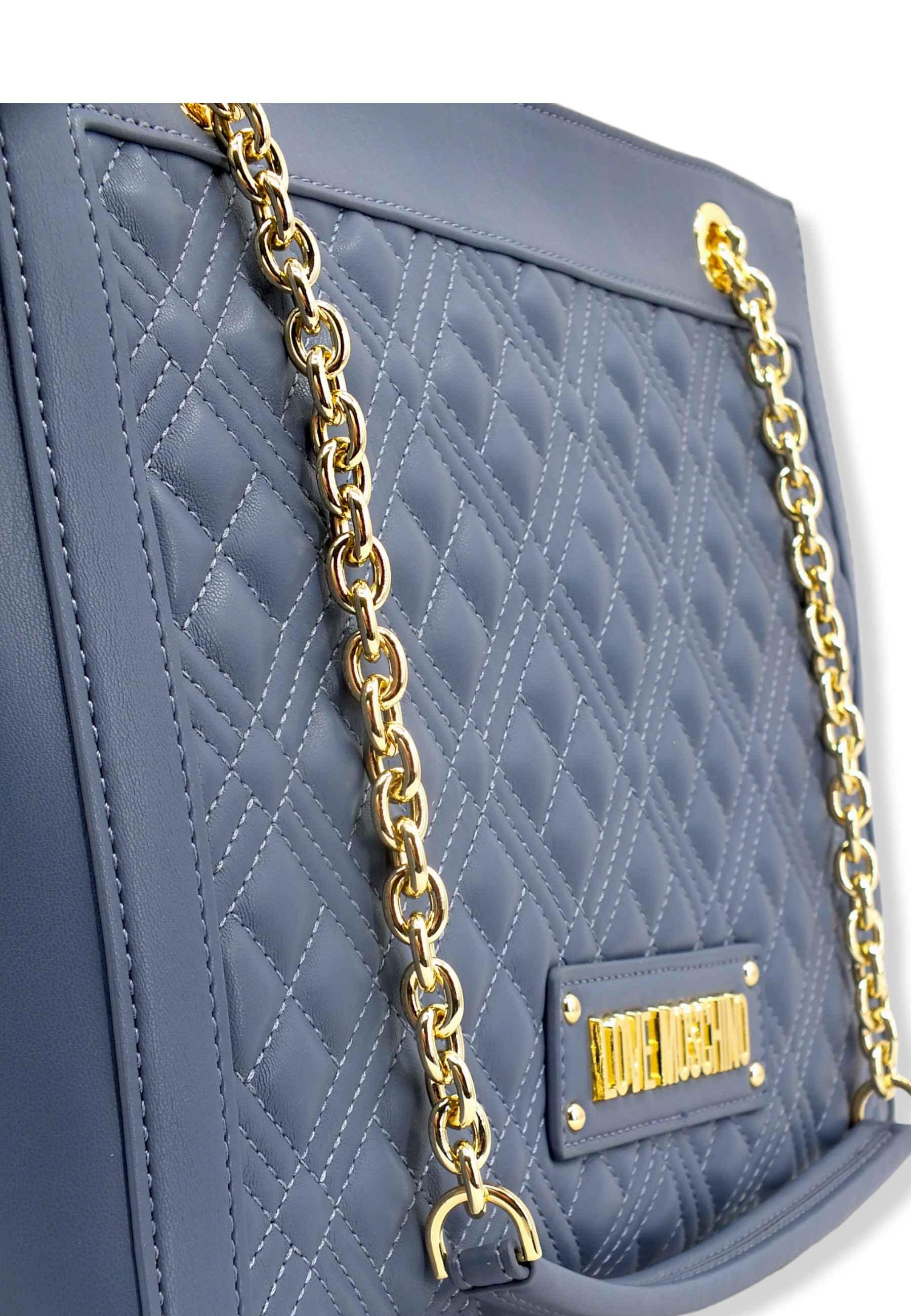 LOVE MOSCHINO Borsa Tote Logo Gold Blu Denim JC4006PP1FLA0707 - Sandrini Calzature e Abbigliamento
