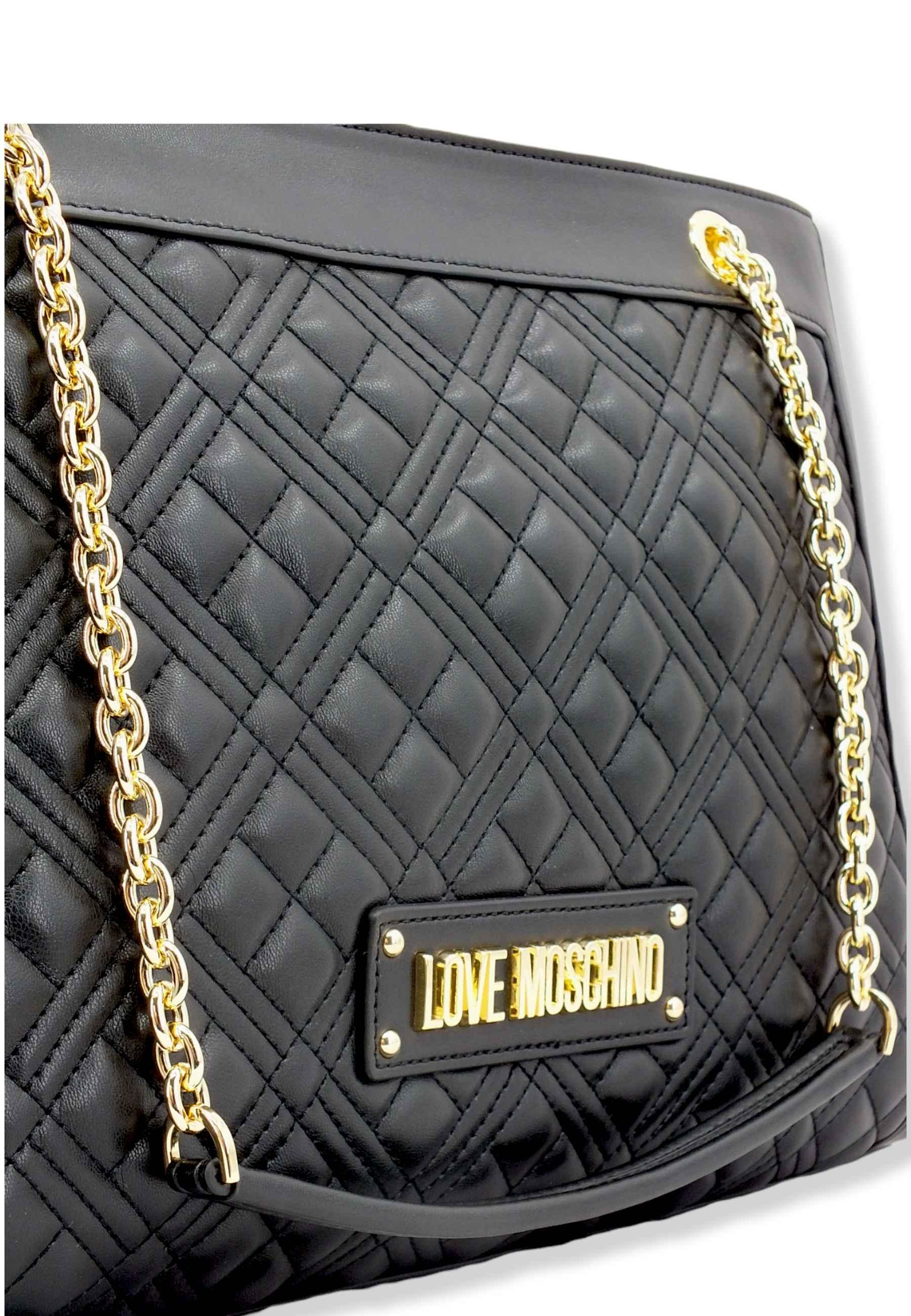 LOVE MOSCHINO Borsa Tote Logo Gold Nera JC4006PP1FLA0000 - Sandrini Calzature e Abbigliamento