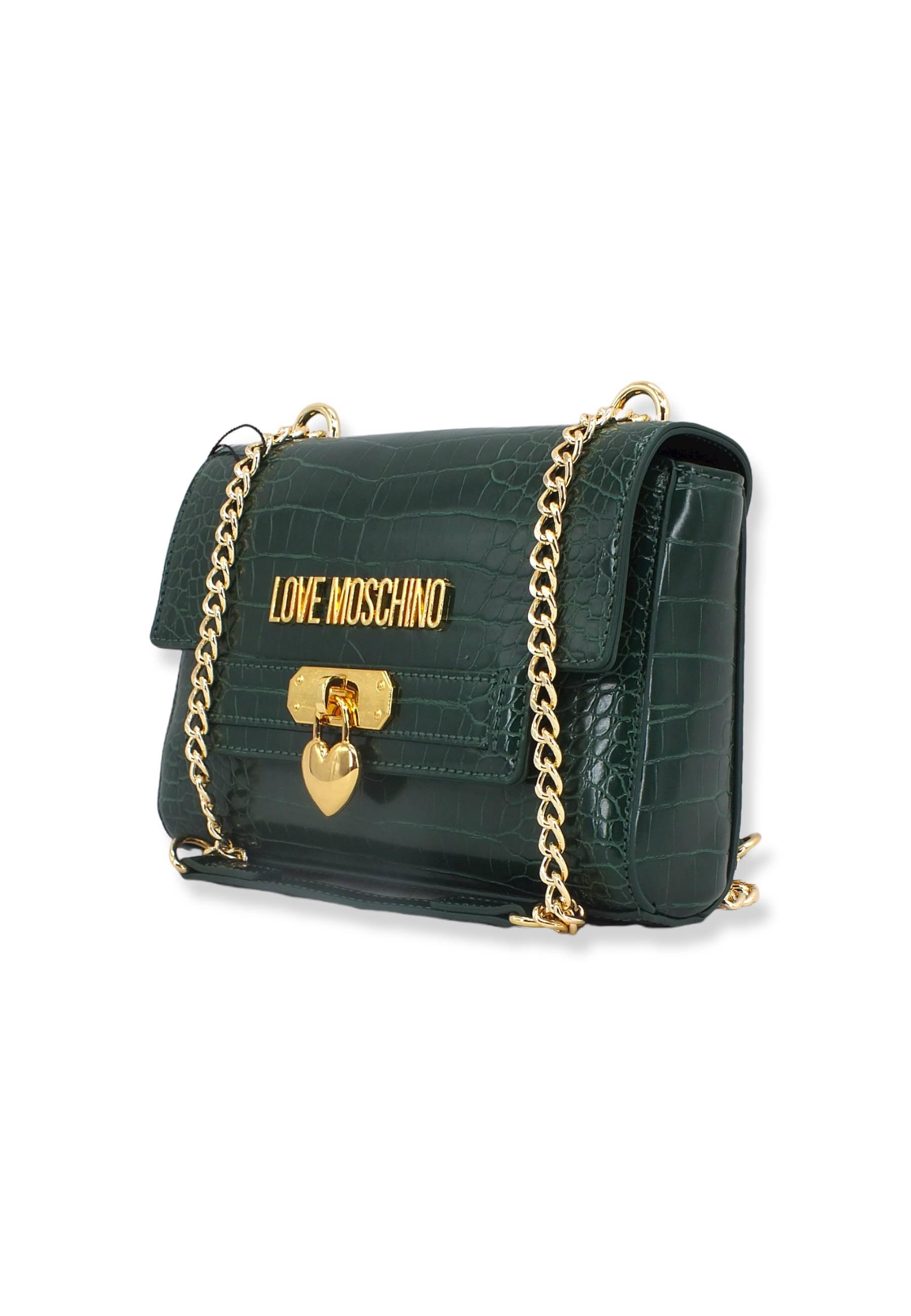 LOVE MOSCHINO Borsa Tracolla Crossbody Stampa Coccodrillo Verde Bottiglia JC4070PP1FLF0858 - Sandrini Calzature e Abbigliamento