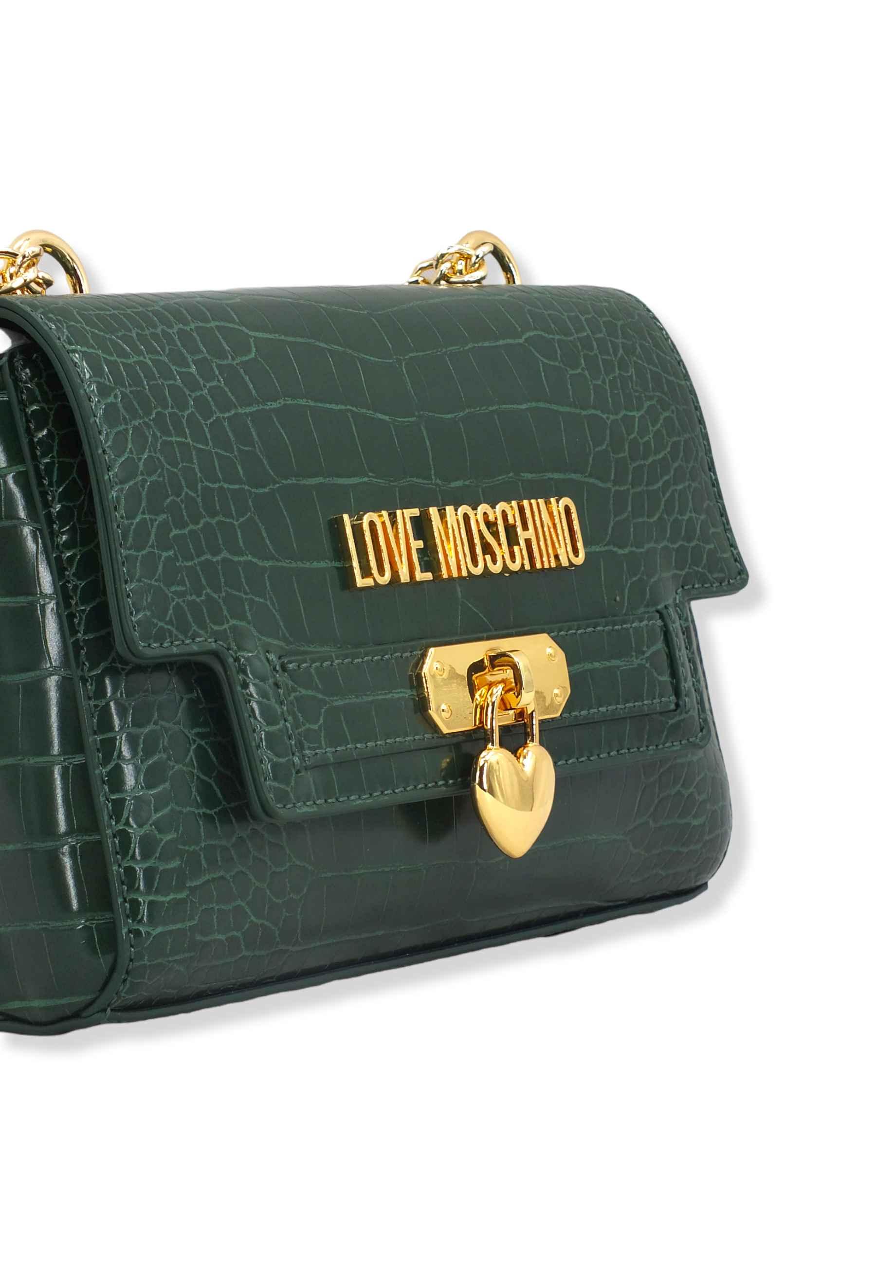 LOVE MOSCHINO Borsa Tracolla Crossbody Stampa Coccodrillo Verde Bottiglia JC4070PP1FLF0858 - Sandrini Calzature e Abbigliamento