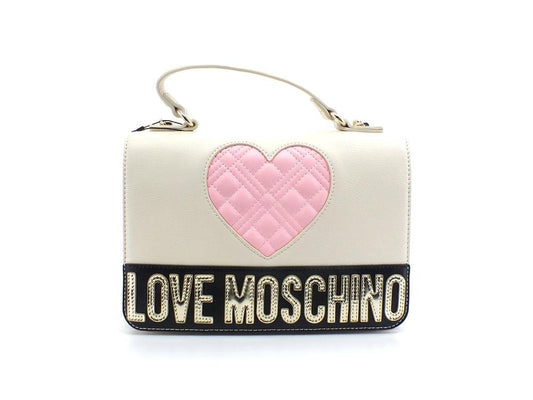 LOVE MOSCHINO Borsa Tracolla Cuore Logo Avorio Nero Rosa JC4023PP1ELD111A - Sandrini Calzature e Abbigliamento