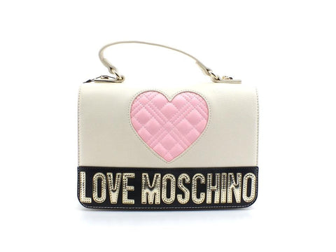 LOVE MOSCHINO Borsa Tracolla Cuore Logo Avorio Nero Rosa JC4023PP1ELD111A - Sandrini Calzature e Abbigliamento