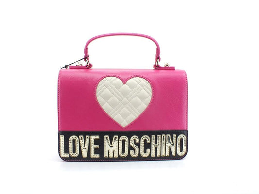 LOVE MOSCHINO Borsa Tracolla Cuore Logo Fuxia Nero Avorio JC4023PP1ELD160A - Sandrini Calzature e Abbigliamento