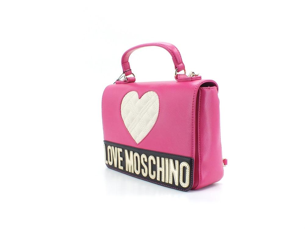 LOVE MOSCHINO Borsa Tracolla Cuore Logo Fuxia Nero Avorio JC4023PP1ELD160A - Sandrini Calzature e Abbigliamento