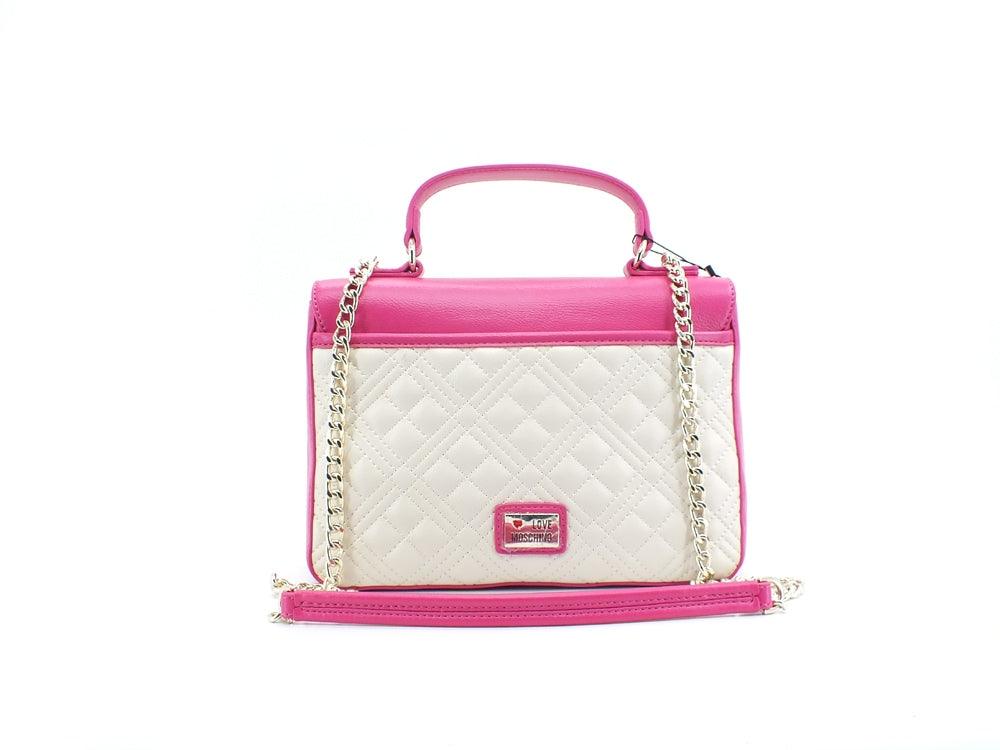LOVE MOSCHINO Borsa Tracolla Cuore Logo Fuxia Nero Avorio JC4023PP1ELD160A - Sandrini Calzature e Abbigliamento