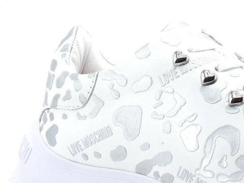 LOVE MOSCHINO Camp 40 Stampa Leopard Sneaker Donna Bianco Argento JA15374G0CJE090B - Sandrini Calzature e Abbigliamento