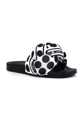 LOVE MOSCHINO Ciabatta Foulard Donna Bianco Nero JA28272G0GIW010A - Sandrini Calzature e Abbigliamento
