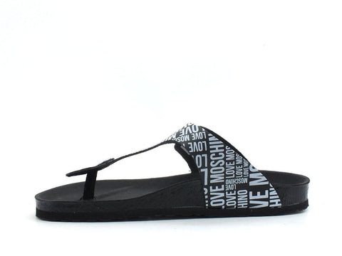 LOVE MOSCHINO Ciabatta Sabot Birk 130 Logo Infradito Fibbia Nero Bianco JA28133G1CIJ000A - Sandrini Calzature e Abbigliamento