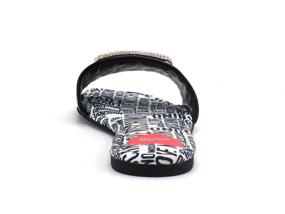 LOVE MOSCHINO Ciabatta Sabot Flat 15 Vernice Strass Logo Nero JA28231C0CJD0000 - Sandrini Calzature e Abbigliamento