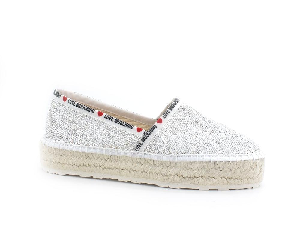 LOVE MOSCHINO Espadrillas Pailettes Donna Bianco Argento JA10373G0CJL010A - Sandrini Calzature e Abbigliamento