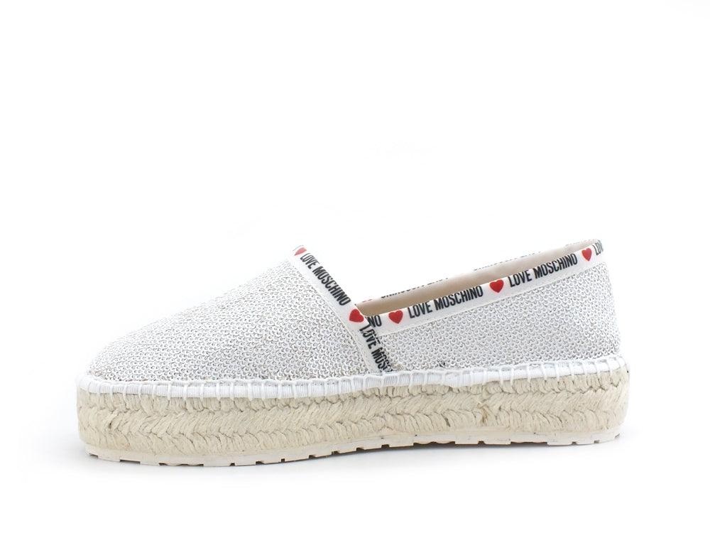 Scopri LOVE MOSCHINO Espadrillas Pailettes Donna Bianco Argento JA10373G0CJL010A al miglior prezzo online Sandrini Calzature e Abbigliamento