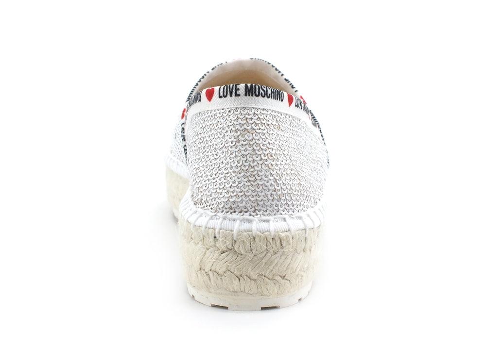 LOVE MOSCHINO Espadrillas Pailettes Donna Bianco Argento JA10373G0CJL010A - Sandrini Calzature e Abbigliamento