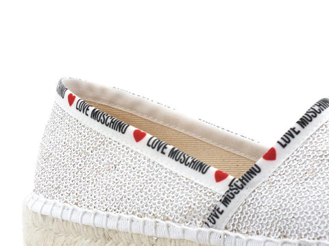 LOVE MOSCHINO Espadrillas Pailettes Donna Bianco Argento JA10373G0CJL010A - Sandrini Calzature e Abbigliamento