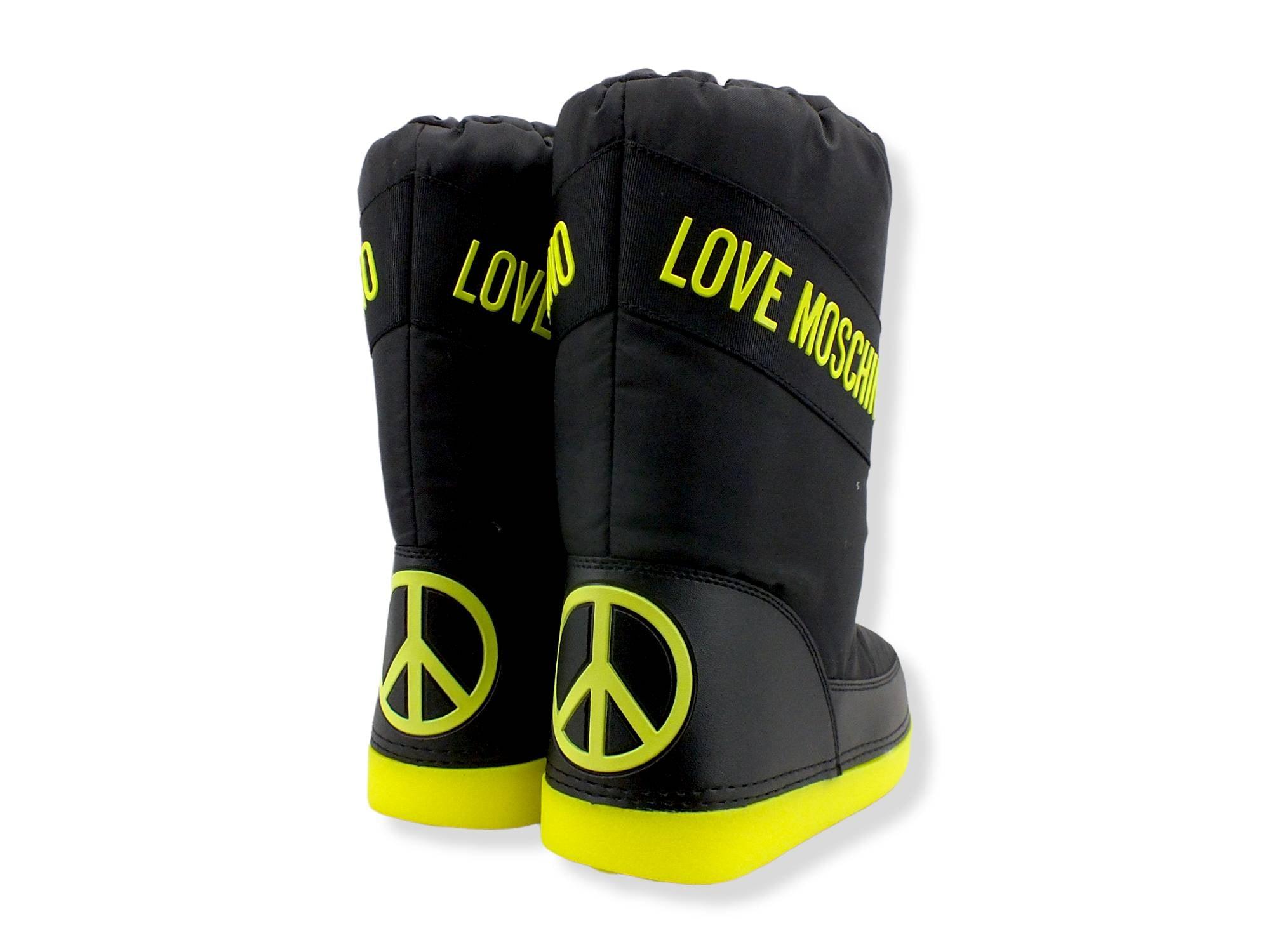 LOVE MOSCHINO Moonboot Doposci Donna Skyboot Nero Giallo Fluo JA2403G1FISX000 - Sandrini Calzature e Abbigliamento